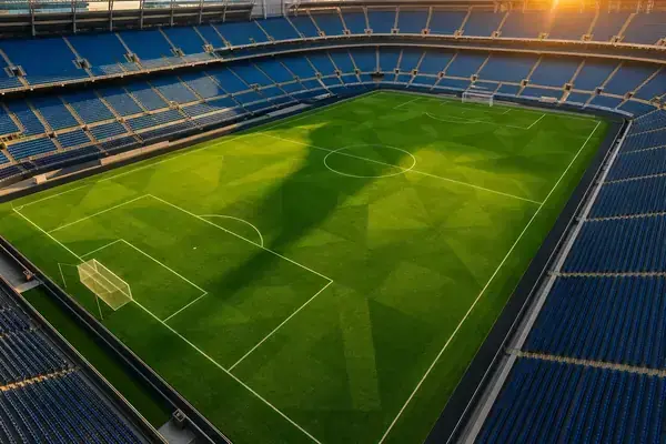 Aerial view of a World Cup 2026 stadium pitch