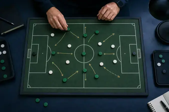 Tactical analysis board with formation diagrams for World Cup 2026